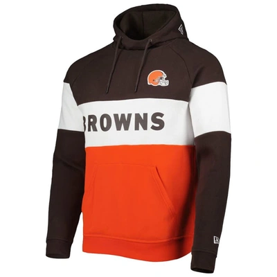 Shop New Era Orange Cleveland Browns Colorblock Current Pullover Hoodie