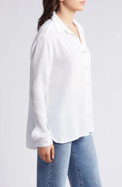 Shop Michael Stars Leo High-low Cotton Gauze Button-up Shirt In White