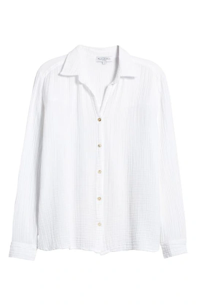 Shop Michael Stars Leo High-low Cotton Gauze Button-up Shirt In White