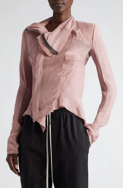 Shop Rick Owens Naska Drape Silk Biker Jacket In Dusty Pink