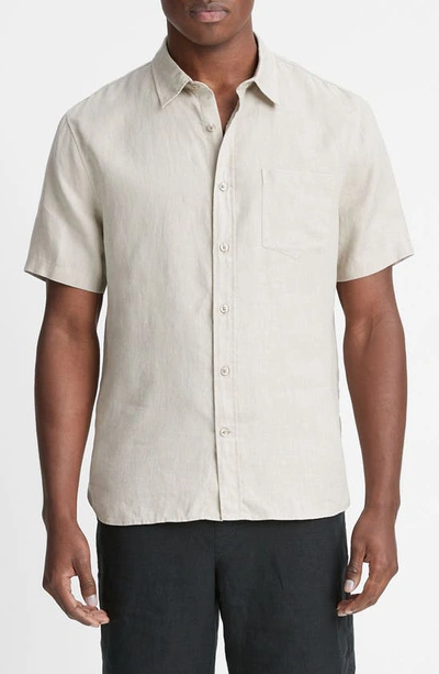Shop Vince Classic Fit Short Sleeve Linen Shirt In Pumice Rock