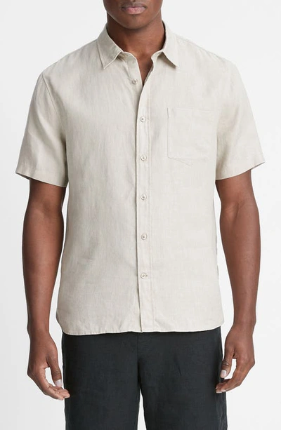 Vince Classic Fit Short Sleeve Linen Shirt In White
