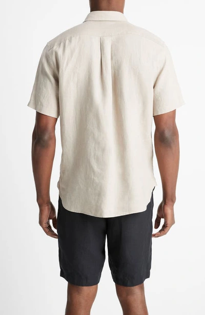 Shop Vince Classic Fit Short Sleeve Linen Shirt In Pumice Rock