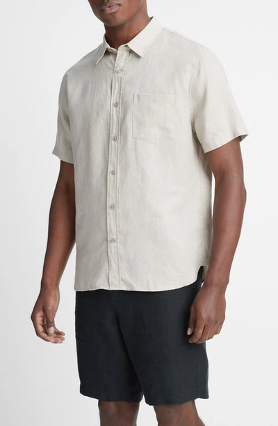 Vince Classic Fit Short Sleeve Linen Shirt In White