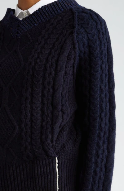 Shop Victoria Beckham Contrast V-neck Cable Stitch Lambswool Sweater In Navy