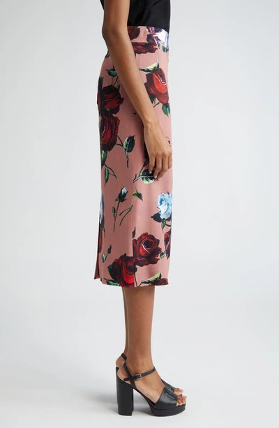 Shop Dolce & Gabbana Dolce&gabbana Rose Print Charmeuse Pencil Skirt In Rose Vintage