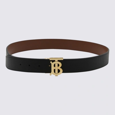 Shop Burberry Black And Tan Leather Belt In Black/ Tan/ Lt Gold