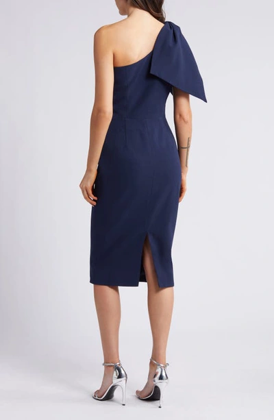 Shop Dress The Population Tiffany One-shoulder Midi Dress In Midnight