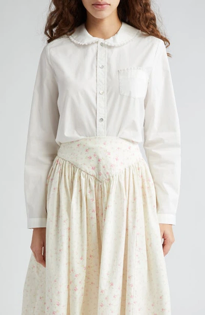 Shop Sandy Liang Wembley Lace Trim Cotton Poplin Button-up Shirt In White