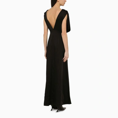 Shop Jil Sander Long Dress With Black Ruffles In Beige