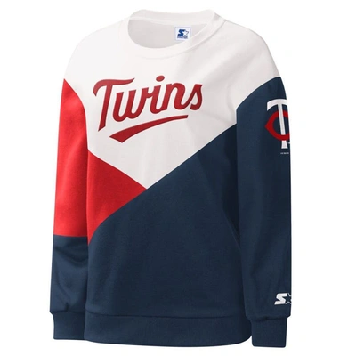 Shop Starter White/navy Minnesota Twins Shutout Pullover Sweatshirt