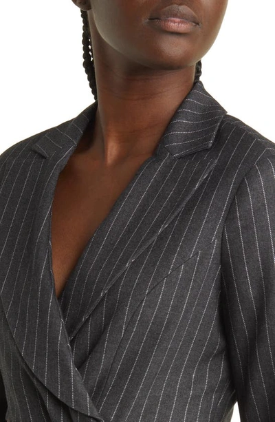 Shop Something New Kara Pinstripe Cutout Long Sleeve Blazer Minidress In Grey Pinstripe