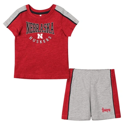 Shop Colosseum Infant  Scarlet/heather Gray Nebraska Huskers Norman T-shirt & Shorts Set