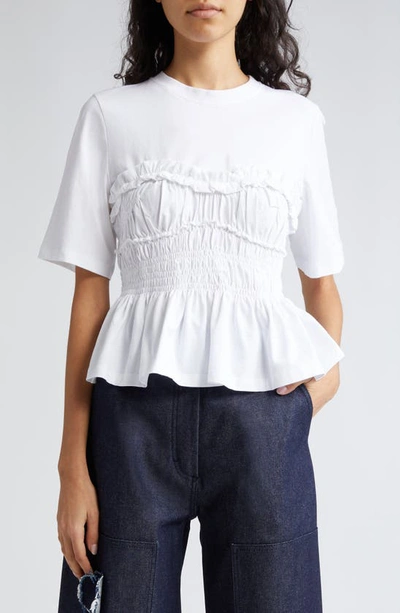 Shop Cecilie Bahnsen Vilde Smocked Ruffle Jersey T-shirt In White
