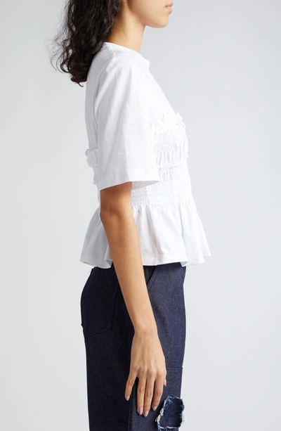 Shop Cecilie Bahnsen Vilde Smocked Ruffle Jersey T-shirt In White