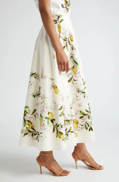 Shop Giambattista Valli Lemon Print Cotton Midi Skirt In Ivory/ Yellow