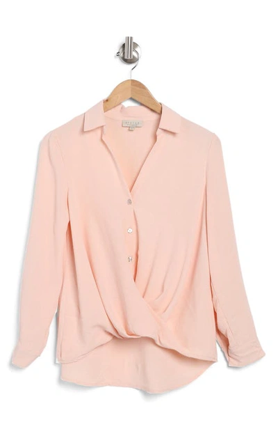 Shop Chenault Surplice Long Sleeve Wrap Top In Blush