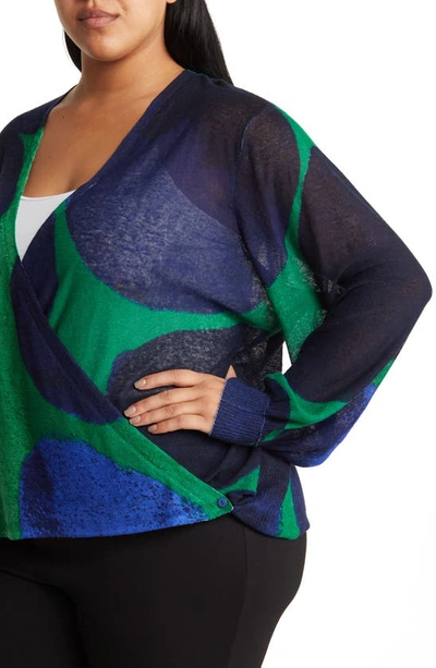 Shop Nic + Zoe Nic+zoe Ocean Dot 4-way Convertible Linen Blend Cardigan In Green Multi