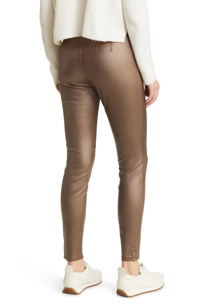 Hue High Rise Faux Leather Leggings In Bronze