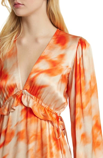Shop Topshop Riviera Tie Dye Long Sleeve Satin Dress In Orange