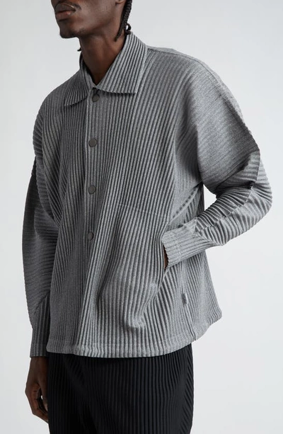 Shop Issey Miyake Homme Plissé  Heather Pleated Jacket In Gray