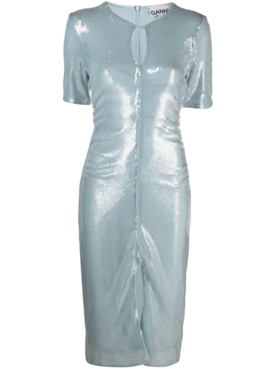 Shop Ganni Light Sequins Maxi Dress In Blue