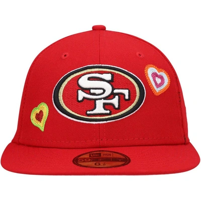 Shop New Era Scarlet San Francisco 49ers Chain Stitch Heart 59fifty Fitted Hat