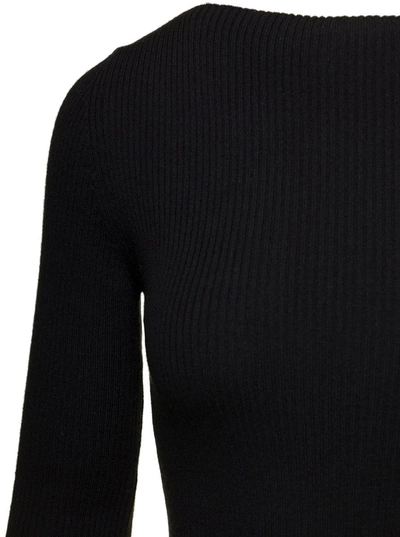Shop Rick Owens Long Black Ribbed Top With Round Cut-out In Wool Woman