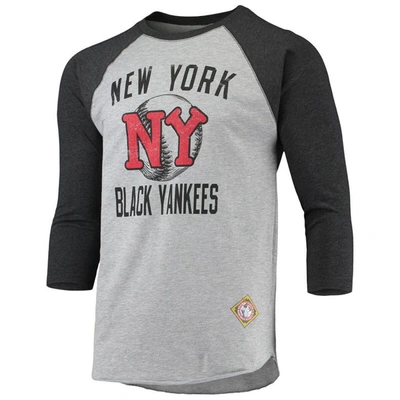 Shop Stitches Heathered Gray/black New York Black Yankees Negro League Wordmark Raglan 3/4-sleeve T-shirt In Heather Gray