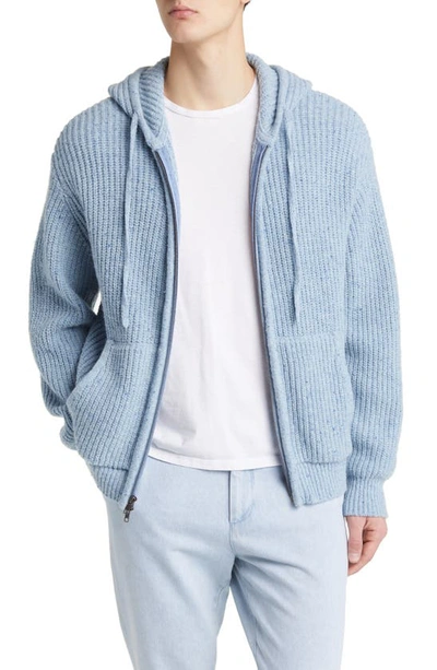 Shop Atm Anthony Thomas Melillo Ribbed Wool Blend Sweater Hoodie In Heather Denim Blue