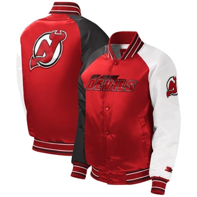 Shop Starter Youth  Red New Jersey Devils Raglan Full-snap Varsity Jacket