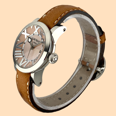 Pre-owned Locman Toscano Ref 291 Quartz Watch Mother-of-pearl Ostrich Leather Strap 30 Mm