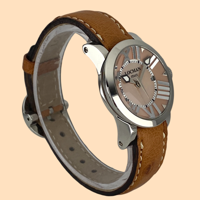 Pre-owned Locman Toscano Ref 291 Quartz Watch Mother-of-pearl Ostrich Leather Strap 30 Mm