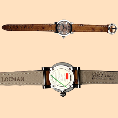Pre-owned Locman Toscano Ref 291 Quartz Watch Mother-of-pearl Ostrich Leather Strap 30 Mm