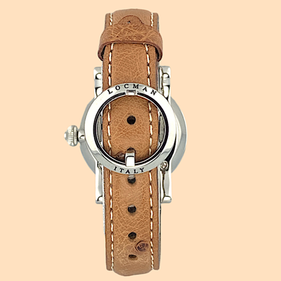 Pre-owned Locman Toscano Ref 291 Quartz Watch Mother-of-pearl Ostrich Leather Strap 30 Mm