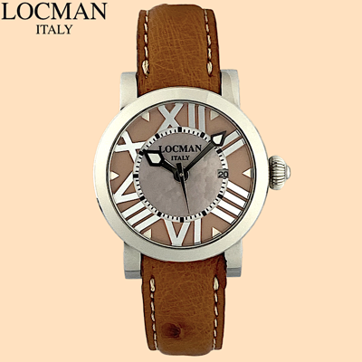 Pre-owned Locman Toscano Ref 291 Quartz Watch Mother-of-pearl Ostrich Leather Strap 30 Mm