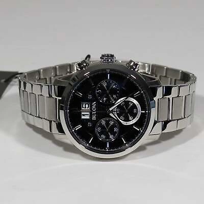 Pre-owned Bulova Sutton Stainless Steel Black Dial Men's Chronograph Watch 96b319