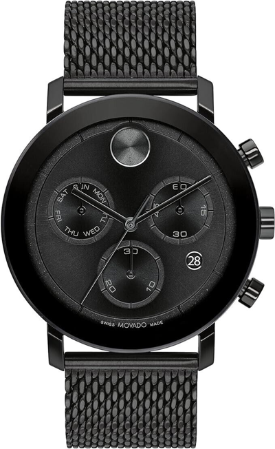Pre-owned Movado Bold Evolution Black Chronograph Dial Black Steel Men's Watch 3600810