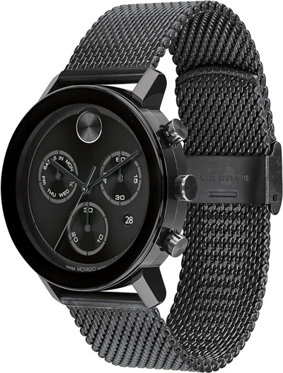 Pre-owned Movado Bold Evolution Black Chronograph Dial Black Steel Men's Watch 3600810