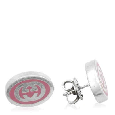 Pre-owned Gucci Interlocking Sterling Silver Pink Enamel Earrings - Ybd753485001