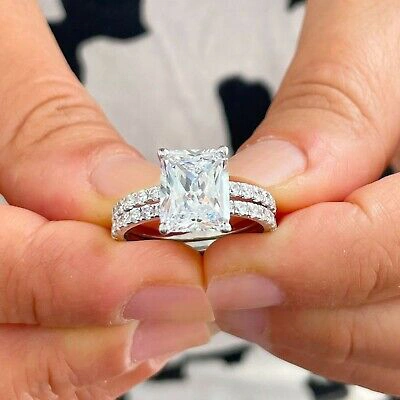 Pre-owned Radiant Igi Certified 14k Solid White Gold  Diamond Engagement Ring And Band 5.30