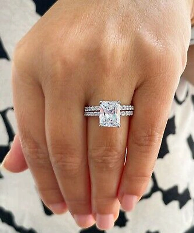Pre-owned Radiant Igi Certified 14k Solid White Gold  Diamond Engagement Ring And Band 5.30