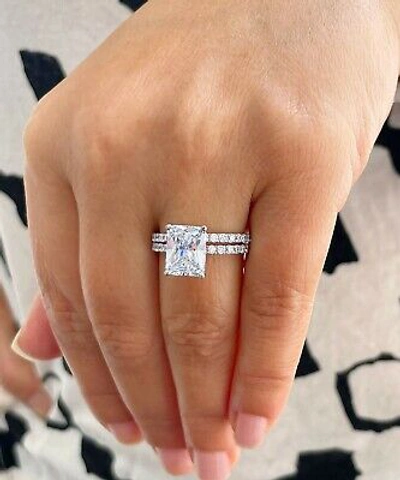 Pre-owned Radiant Igi Certified 14k Solid White Gold  Diamond Engagement Ring And Band 5.30