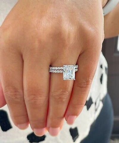 Pre-owned Radiant Igi Certified 14k Solid White Gold  Diamond Engagement Ring And Band 5.30