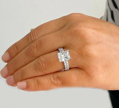 Pre-owned Radiant Igi Certified 14k Solid White Gold  Diamond Engagement Ring And Band 5.30