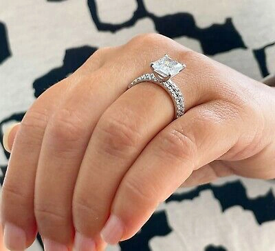 Pre-owned Radiant Igi Certified 14k Solid White Gold  Diamond Engagement Ring And Band 5.30
