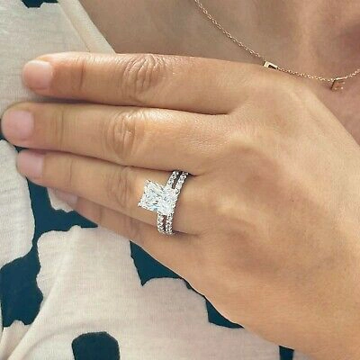 Pre-owned Radiant Igi Certified 14k Solid White Gold  Diamond Engagement Ring And Band 5.30