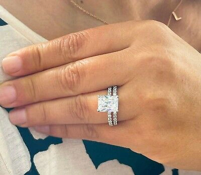 Pre-owned Radiant Igi Certified 14k Solid White Gold  Diamond Engagement Ring And Band 5.30