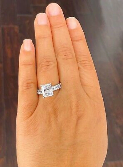Pre-owned Radiant Igi Certified 14k Solid White Gold  Diamond Engagement Ring And Band 5.30