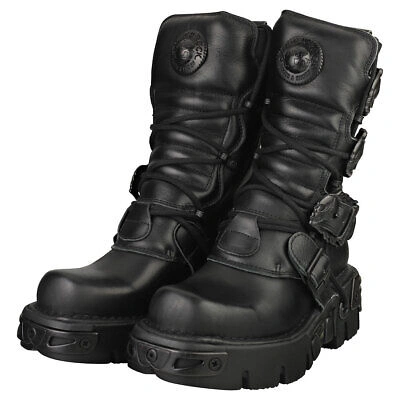 Pre-owned New Rock Rock Boot Metallic M-391-s18 Unisex Black Platform Boots - 13 Us In Gray